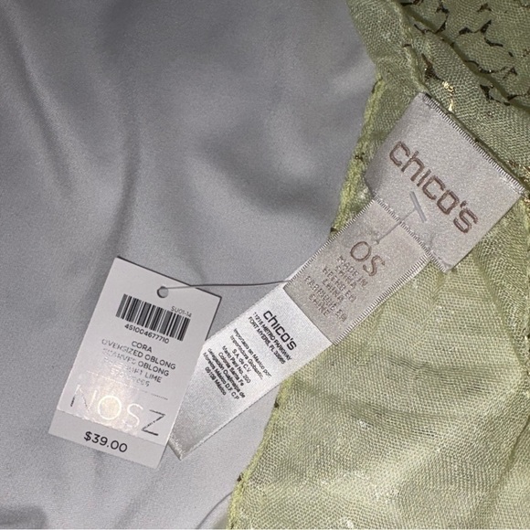 NWT Chico’s oblong scarf lime yellow gold accent scarf new! - Picture 3 of 7